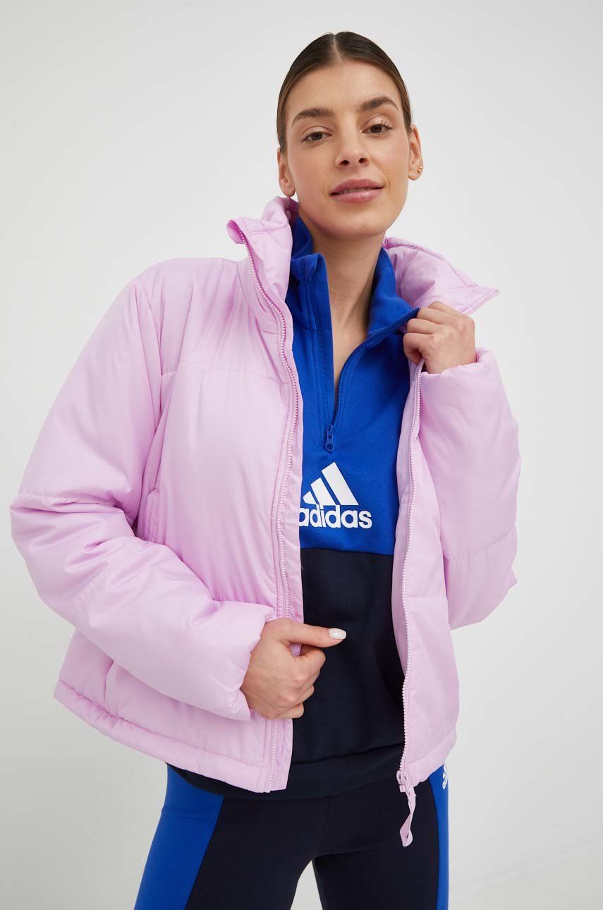 Levně Bunda adidas dámská, růžová barva, zimní