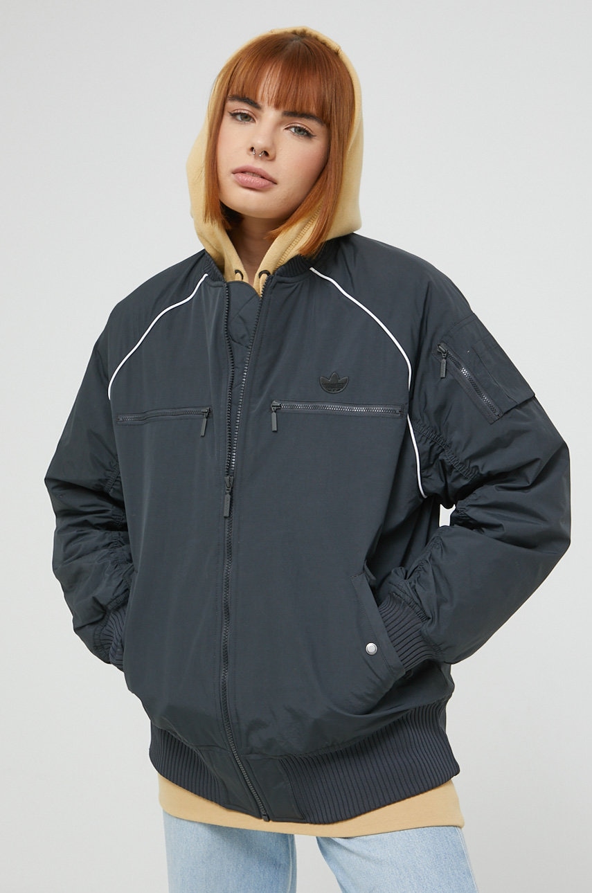 Adidas Originals Geaca Bomber Femei, Culoarea Gri, De Tranzitie