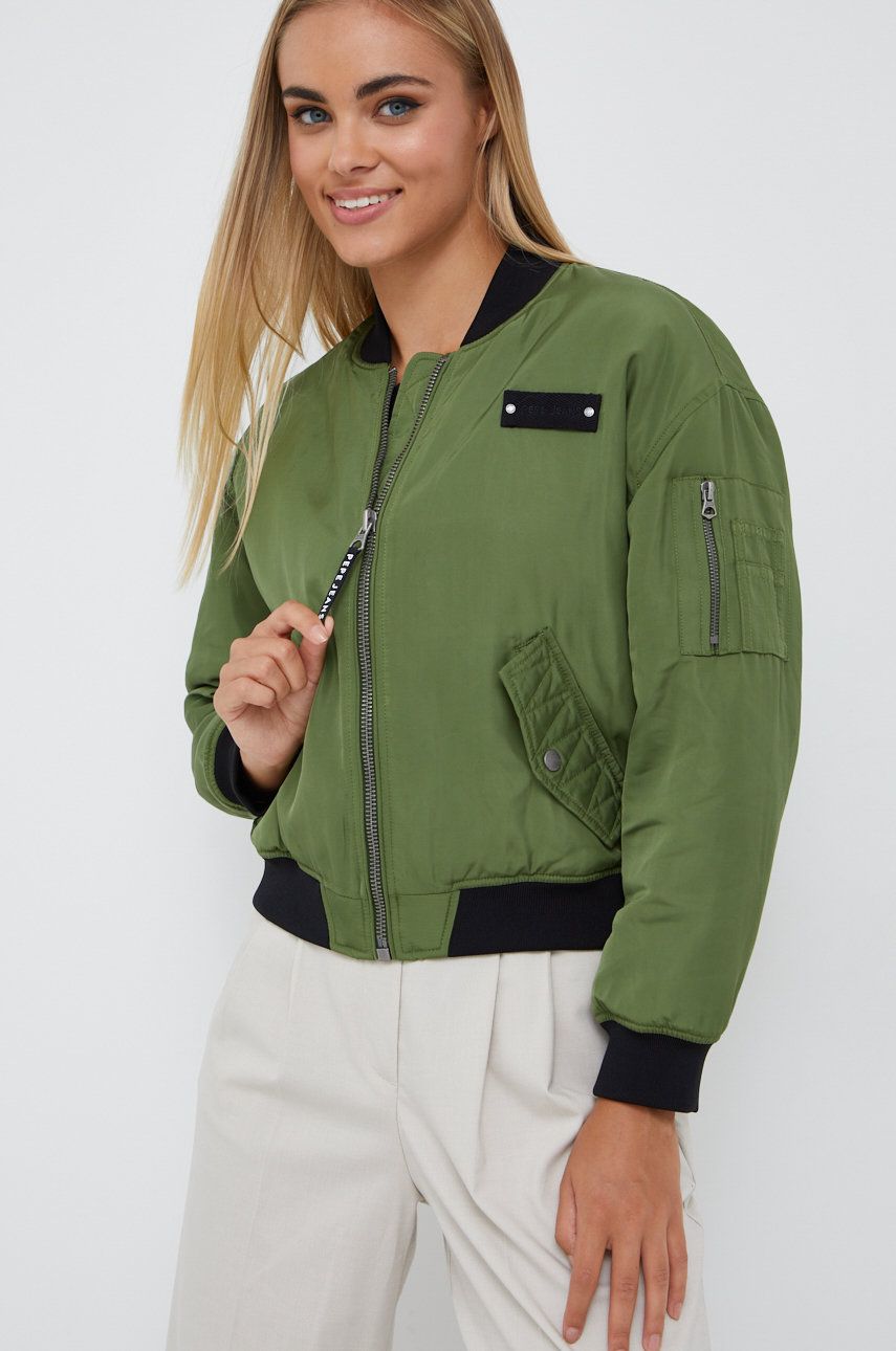 Pepe Jeans kurtka bomber damski kolor zielony przejściowa