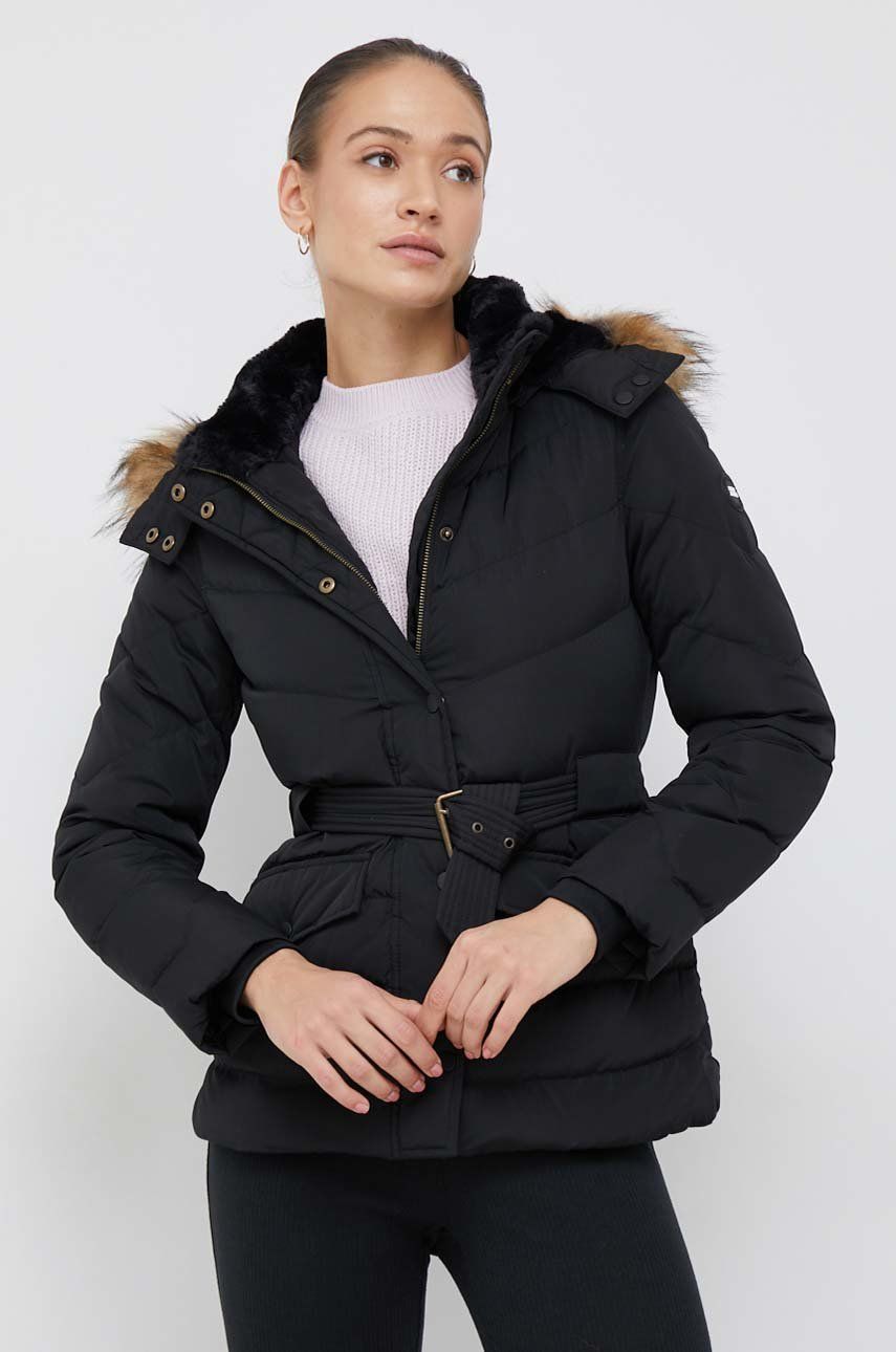 Péřová bunda Pepe Jeans dámská, černá barva, zimní - černá -  Hlavní materiál: 100% Polyester