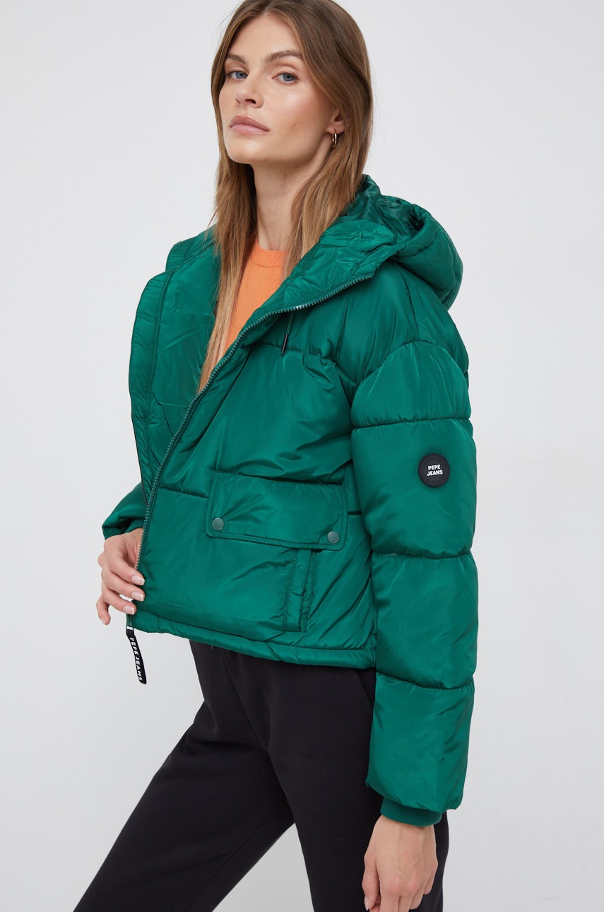 Pepe Jeans geaca femei, culoarea verde, de iarna, oversize