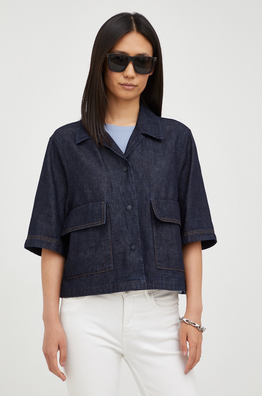 Рубашка с примесью льна Marc O'Polo Denim женская цвет синий relaxed классический воротник