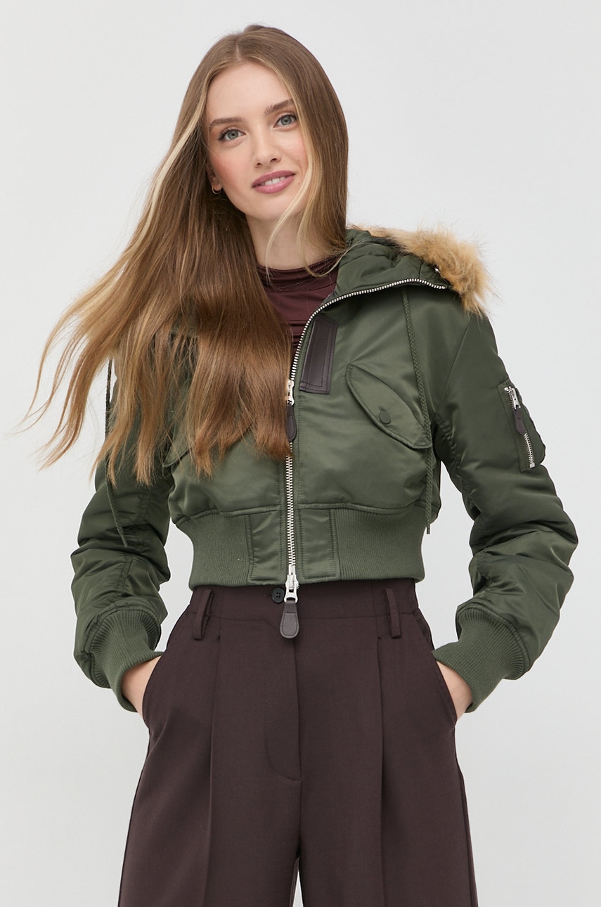 Max&co. Geaca Bomber Femei, Culoarea Verde, De Iarna, Oversize