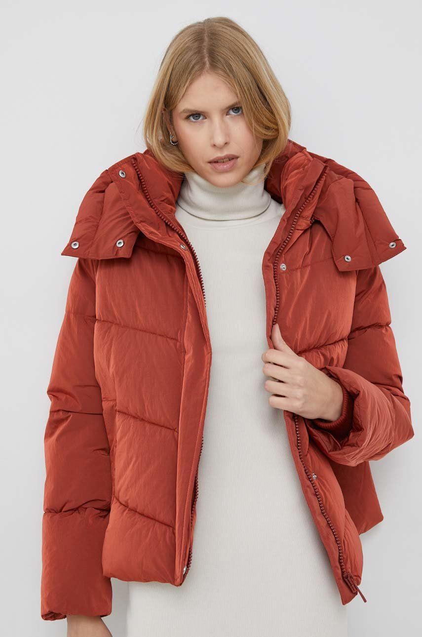 Bunda Calvin Klein dámská, oranžová barva, zimní, oversize - červená -  Hlavní materiál: 100% P