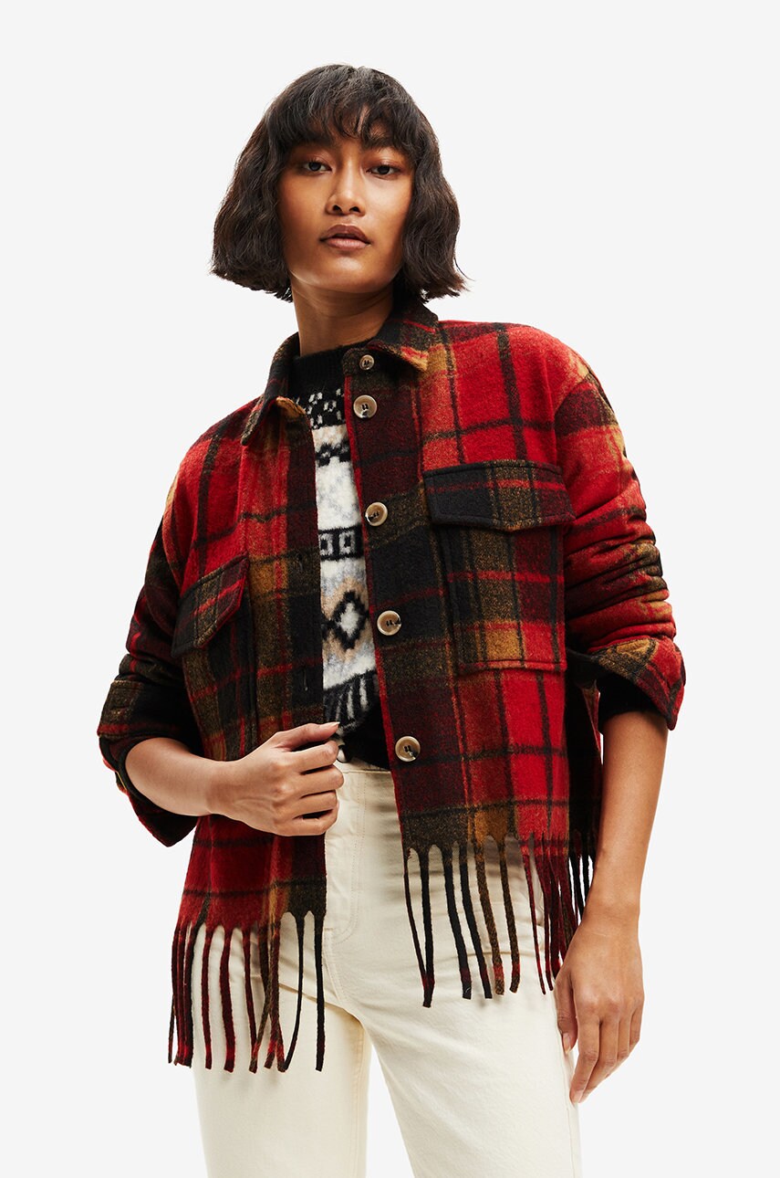 Desigual geaca din amestec de lana culoarea rosu, de tranzitie, oversize