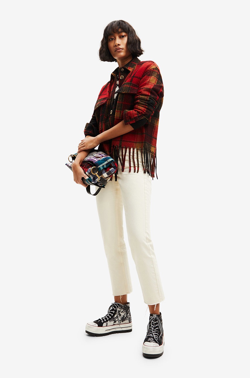 

Куртка з домішкою вовни Desigual колір червоний перехідна oversize