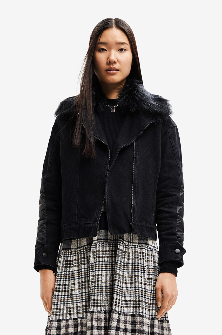Desigual geaca femei, culoarea negru, de tranzitie, oversize