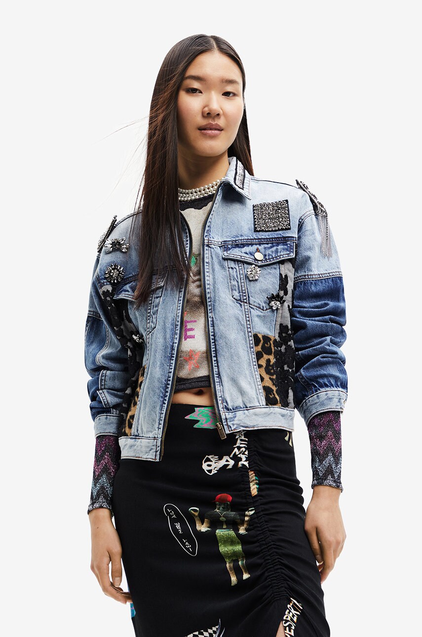

Дънково яке Desigual с преходна изолация, Син