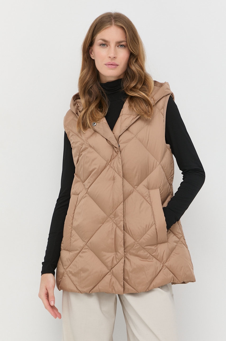 Weekend max mara vesta de puf femei, culoarea maro, de iarna