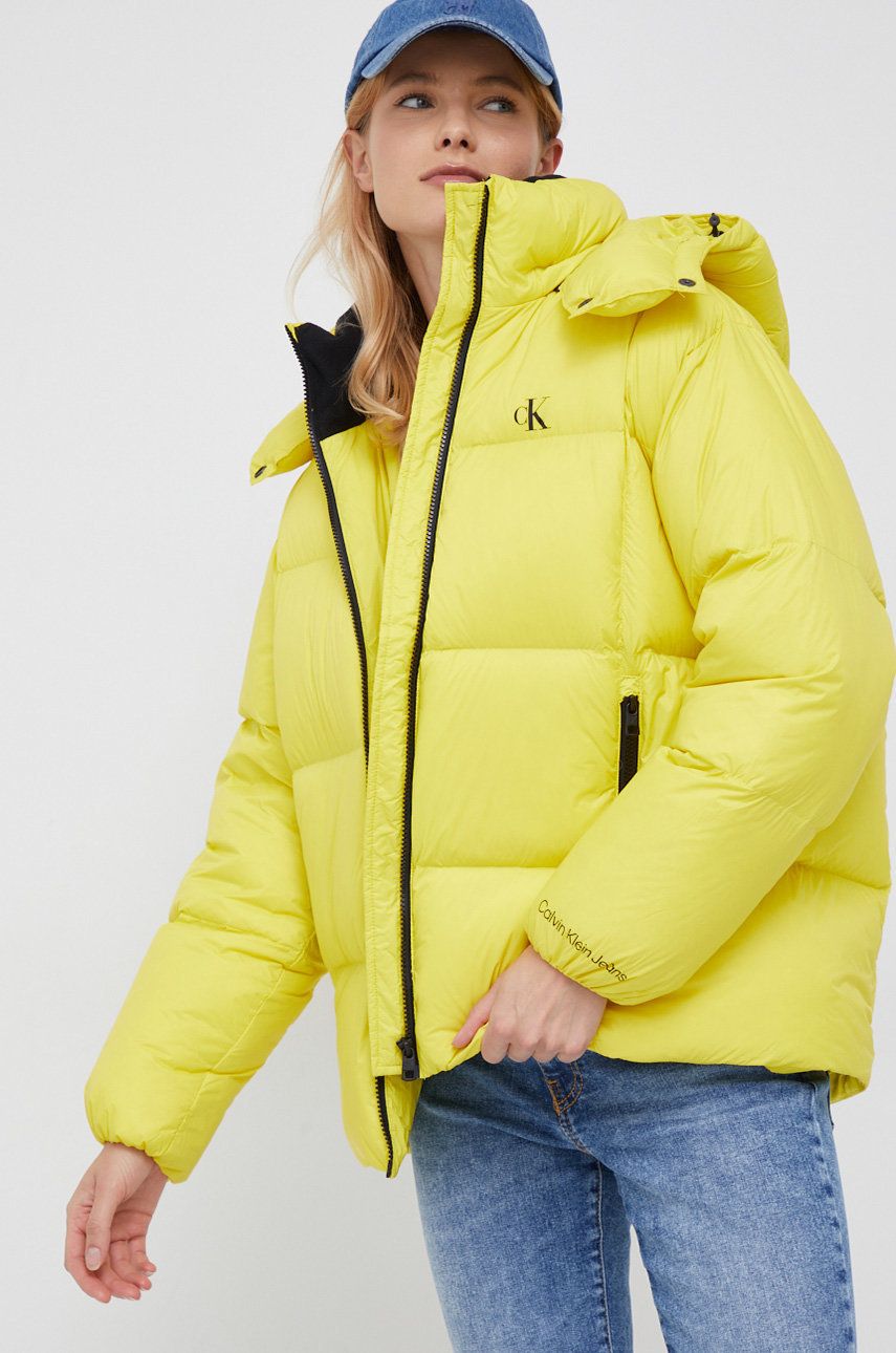 Calvin Klein Jeans kurtka puchowa damska kolor żółty zimowa