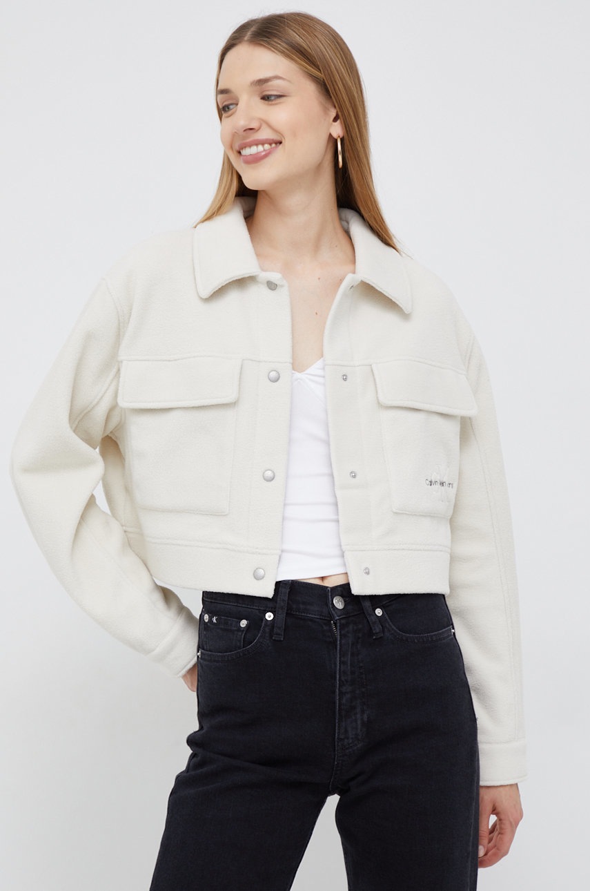 

Риза Calvin Klein Jeans дамска в бежово със стандартна кройка, Бежов