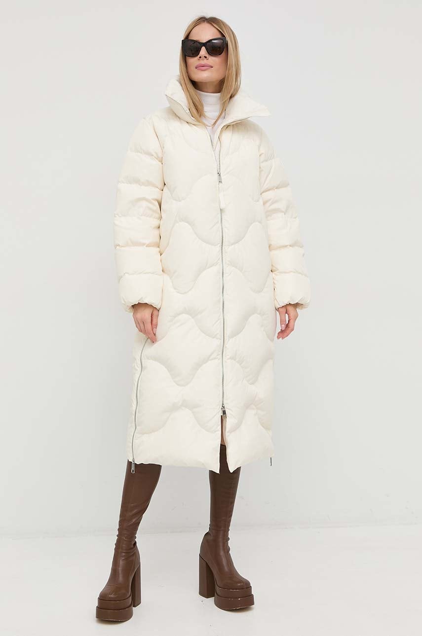 Boss geaca de puf femei, culoarea bej, de iarna, oversize