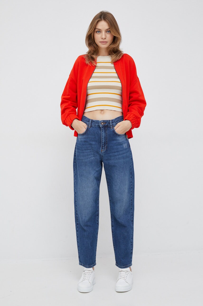 

Хлопковая кофта United Colors of Benetton женская цвет красный однотонная