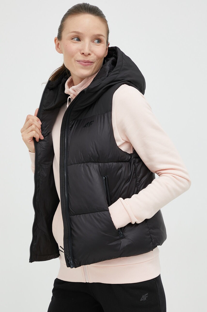 4f vesta femei, culoarea negru, de tranzitie
