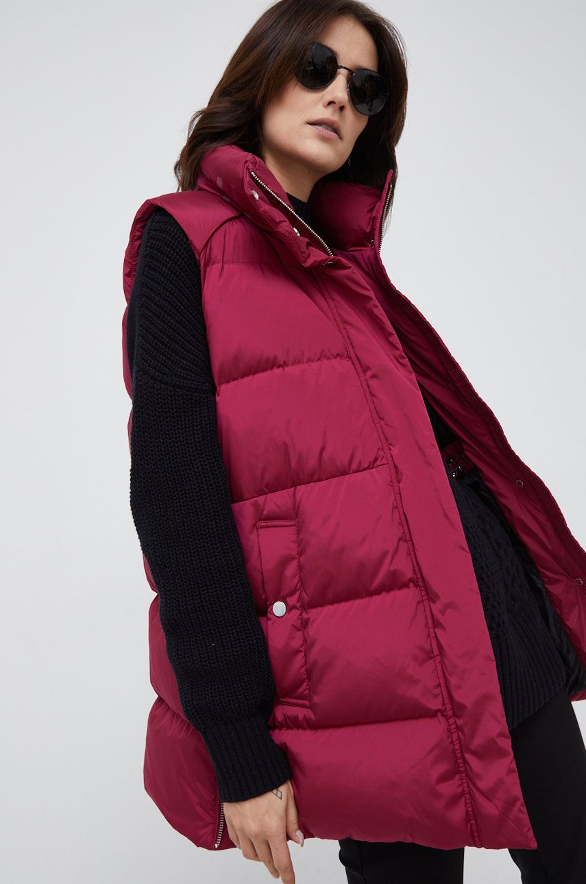 Woolrich vesta de puf femei, culoarea rosu, de iarna