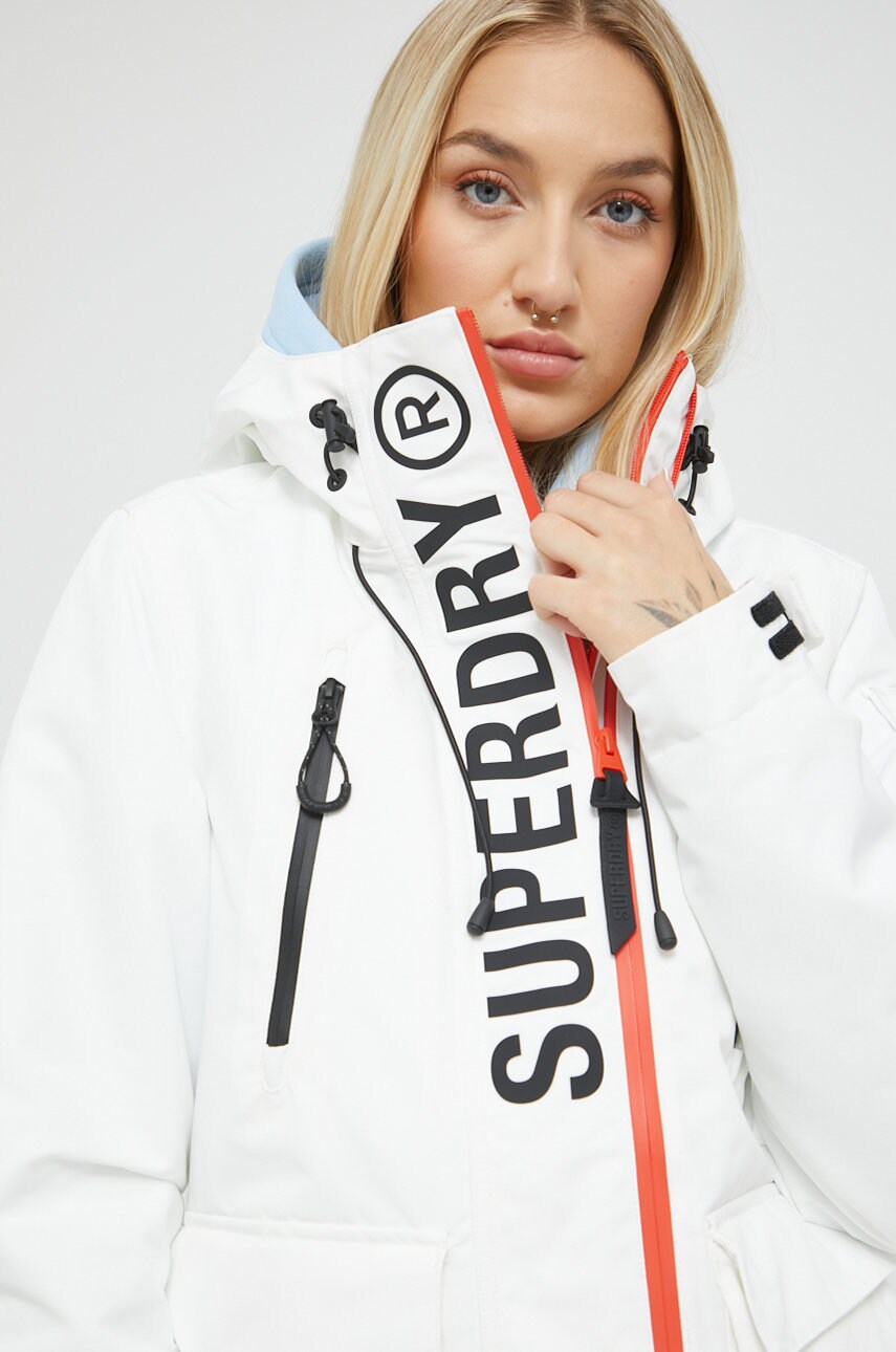 Superdry geaca femei, culoarea alb, de tranzitie