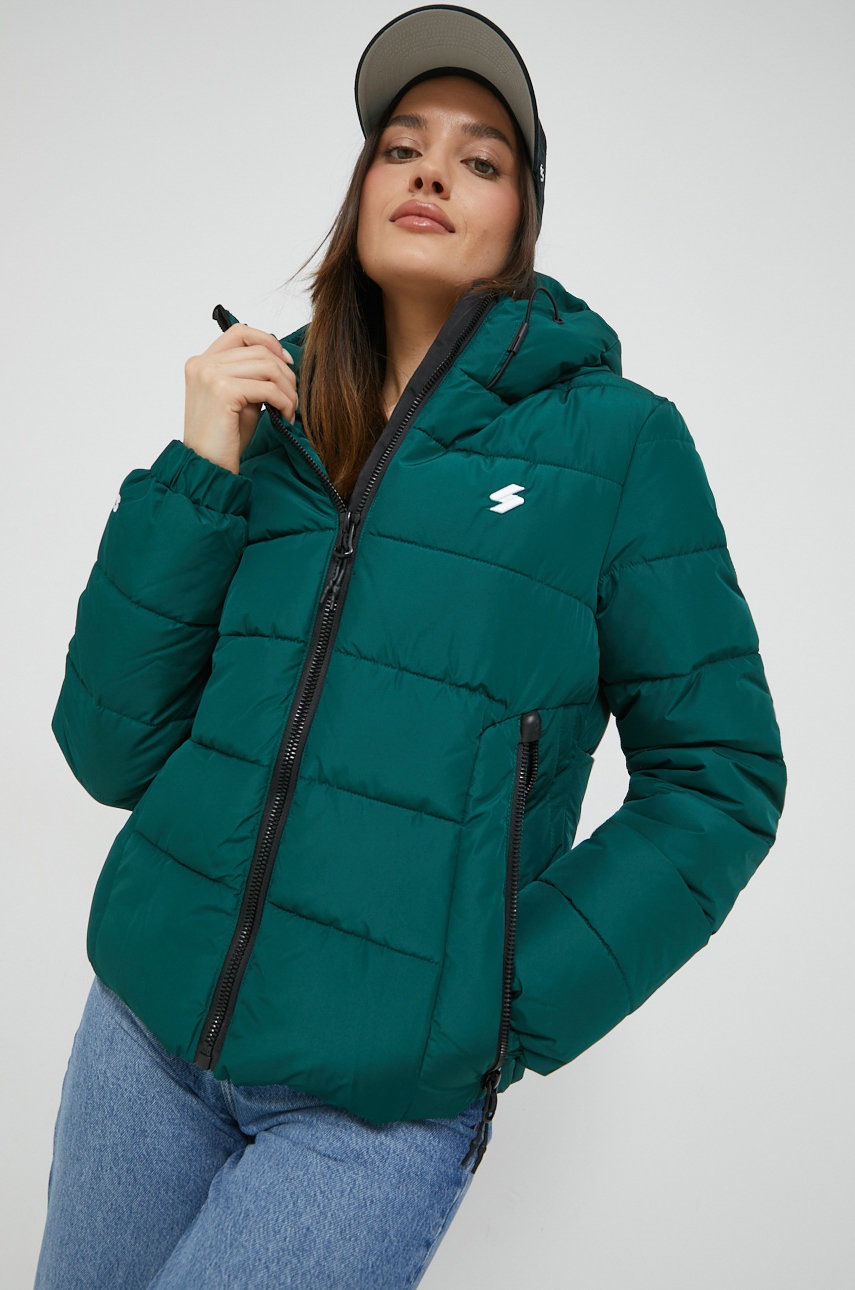 

Яке Superdry в зелено с преходна изолация, Зелен