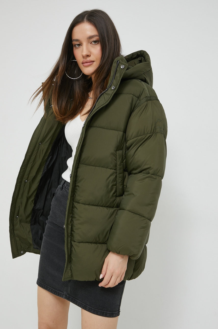 Superdry Geaca Femei, Culoarea Verde, De Iarna, Oversize