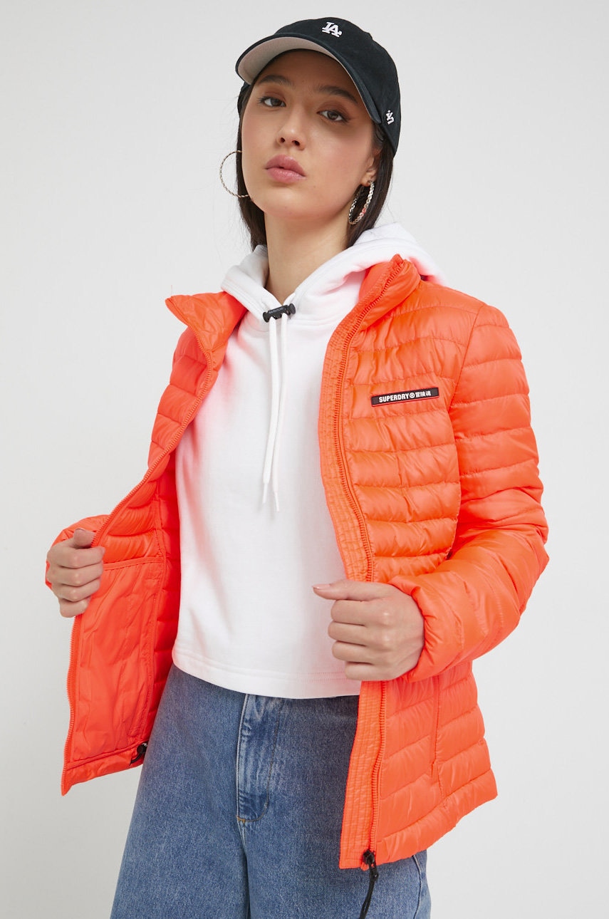 Levně Bunda Superdry dámská, oranžová barva, přechodná