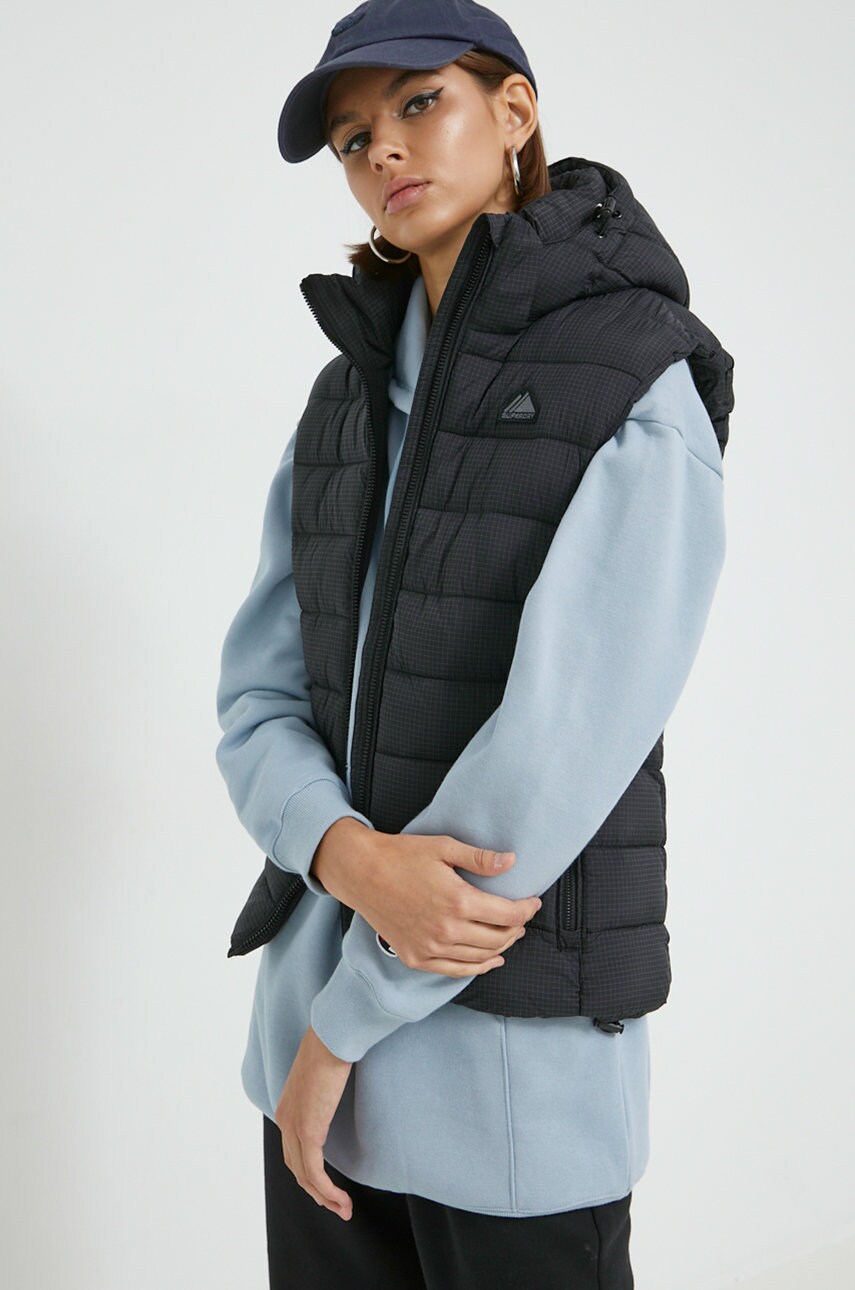 Superdry vesta femei, culoarea negru, de tranzitie