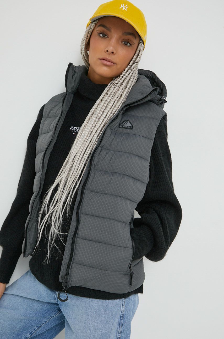 Superdry vesta femei, culoarea gri, de tranzitie answear imagine noua