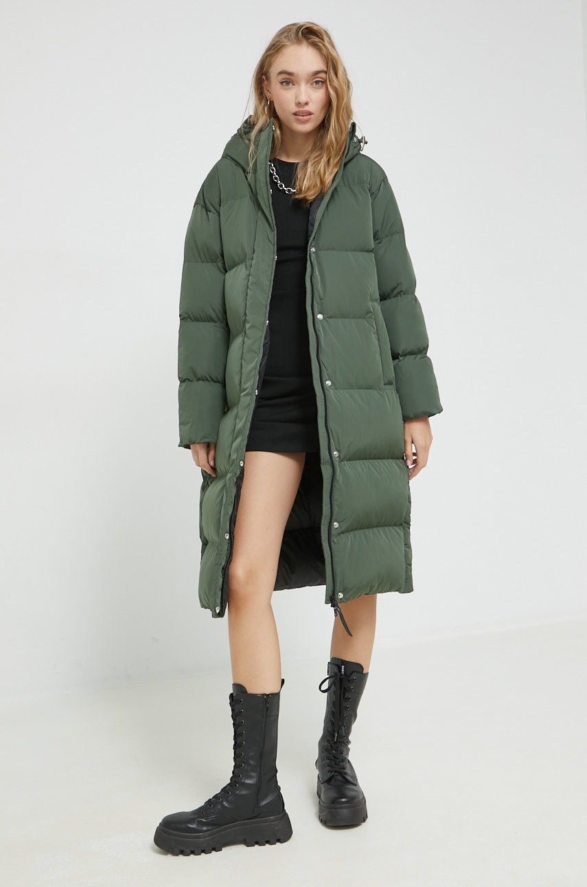Superdry geaca femei, culoarea verde, de iarna, oversize