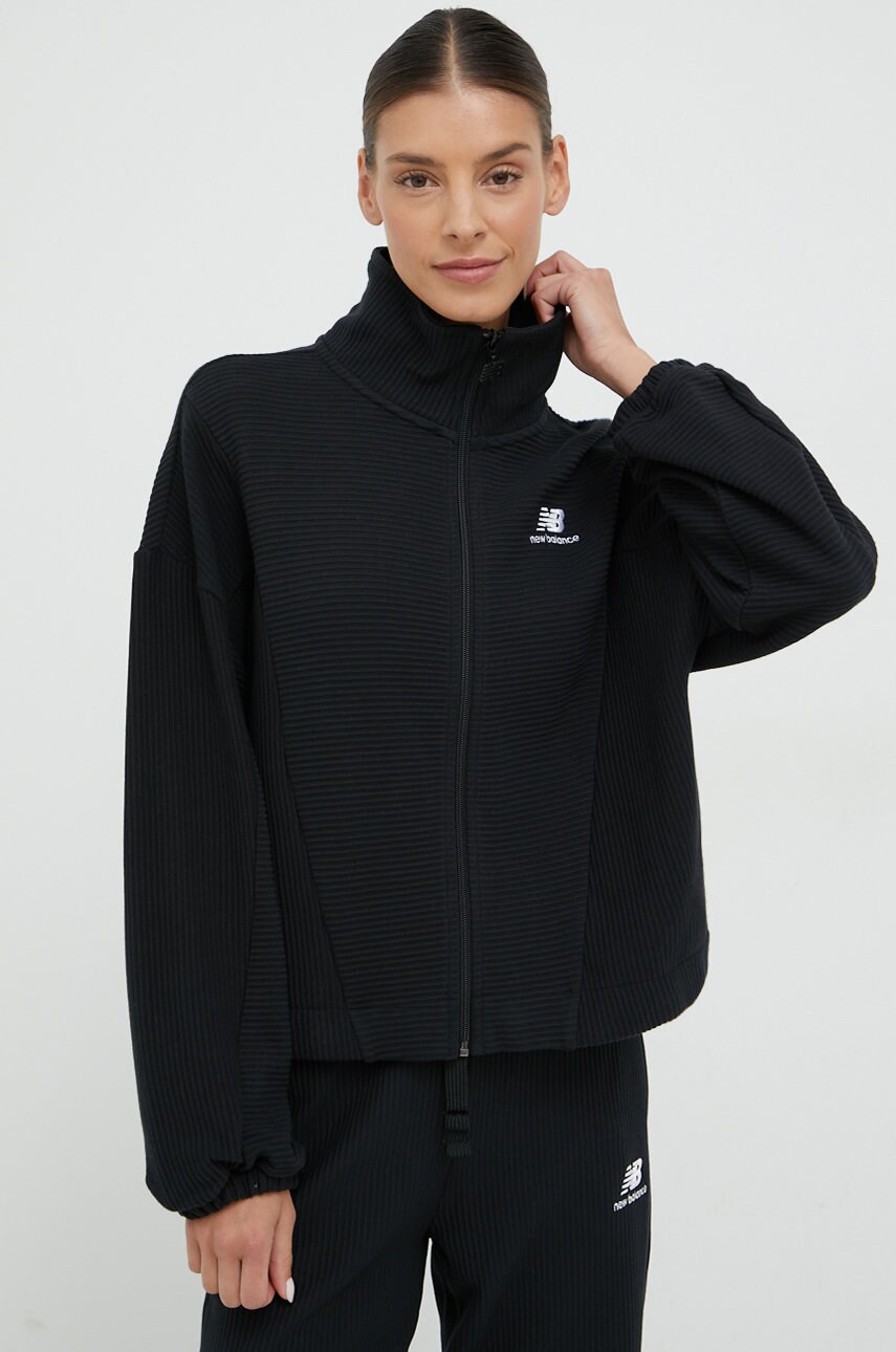 New balance hanorac de bumbac femei, culoarea negru, cu imprimeu