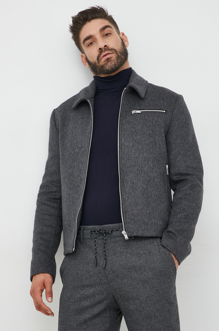Trussardi geaca de lana culoarea gri, de tranzitie