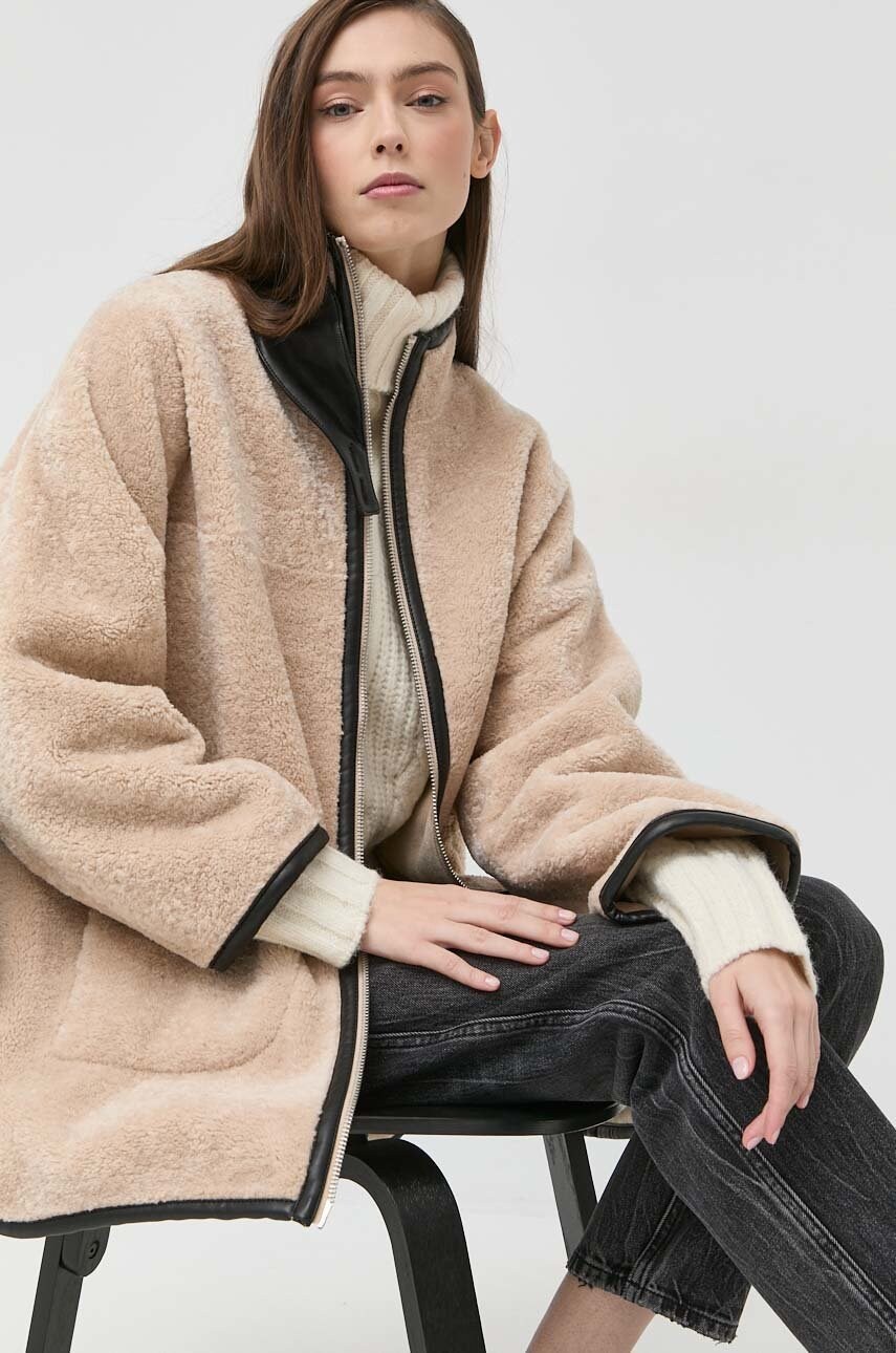 Trussardi geaca femei, culoarea bej, de tranzitie, oversize