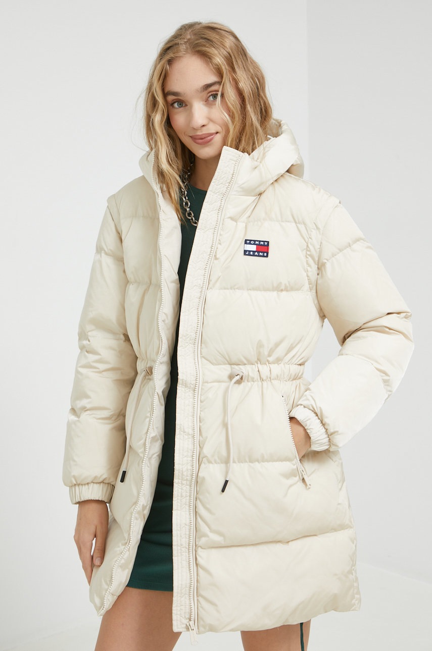

Пухова куртка Tommy Jeans жіноча колір бежевий зимова