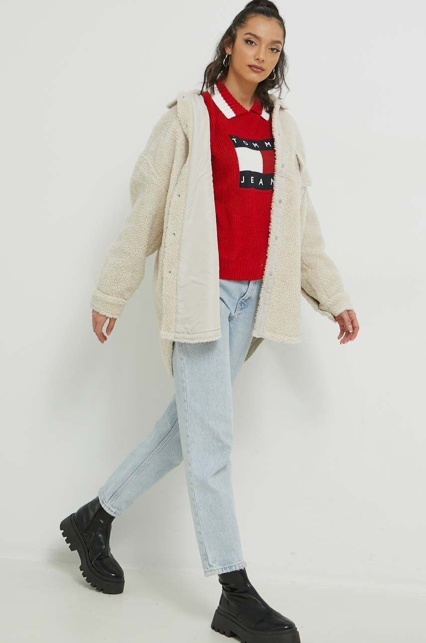 

Куртка Tommy Jeans жіноча колір бежевий перехідна