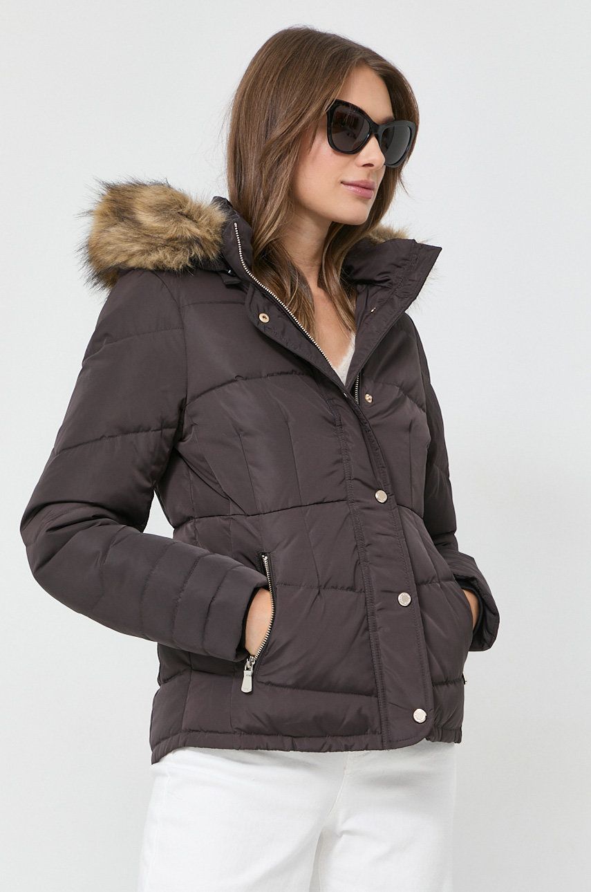 Péřová bunda Morgan dámská, hnědá barva, zimní - hnědá -  Hlavní materiál: 100% Polyester 