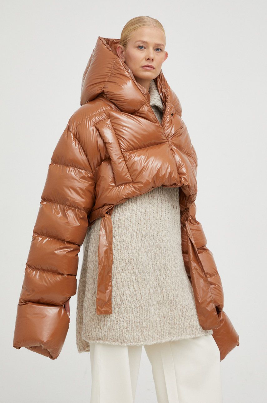 Péřová bunda MMC STUDIO Maffo Gloss dámská, hnědá barva, zimní, oversize
