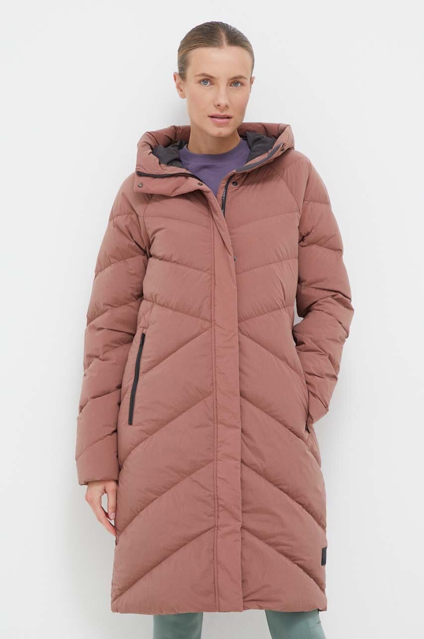 Jack Wolfskin geaca de puf femei, culoarea maro, de iarna