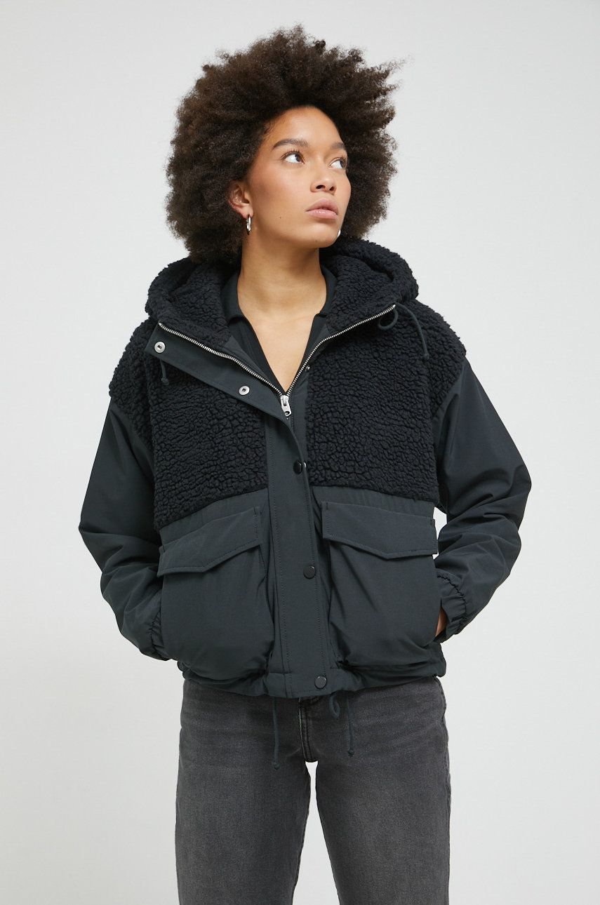 Abercrombie & fitch rövid kabát női, fekete, átmeneti, oversize