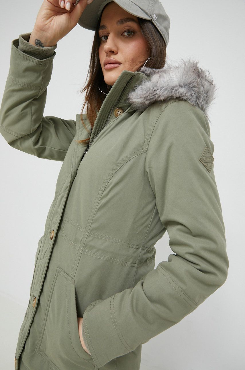 Parka Hollister Co. dámská, zelená barva, přechodná - zelená -  Hlavní materiál: 95% Polyester