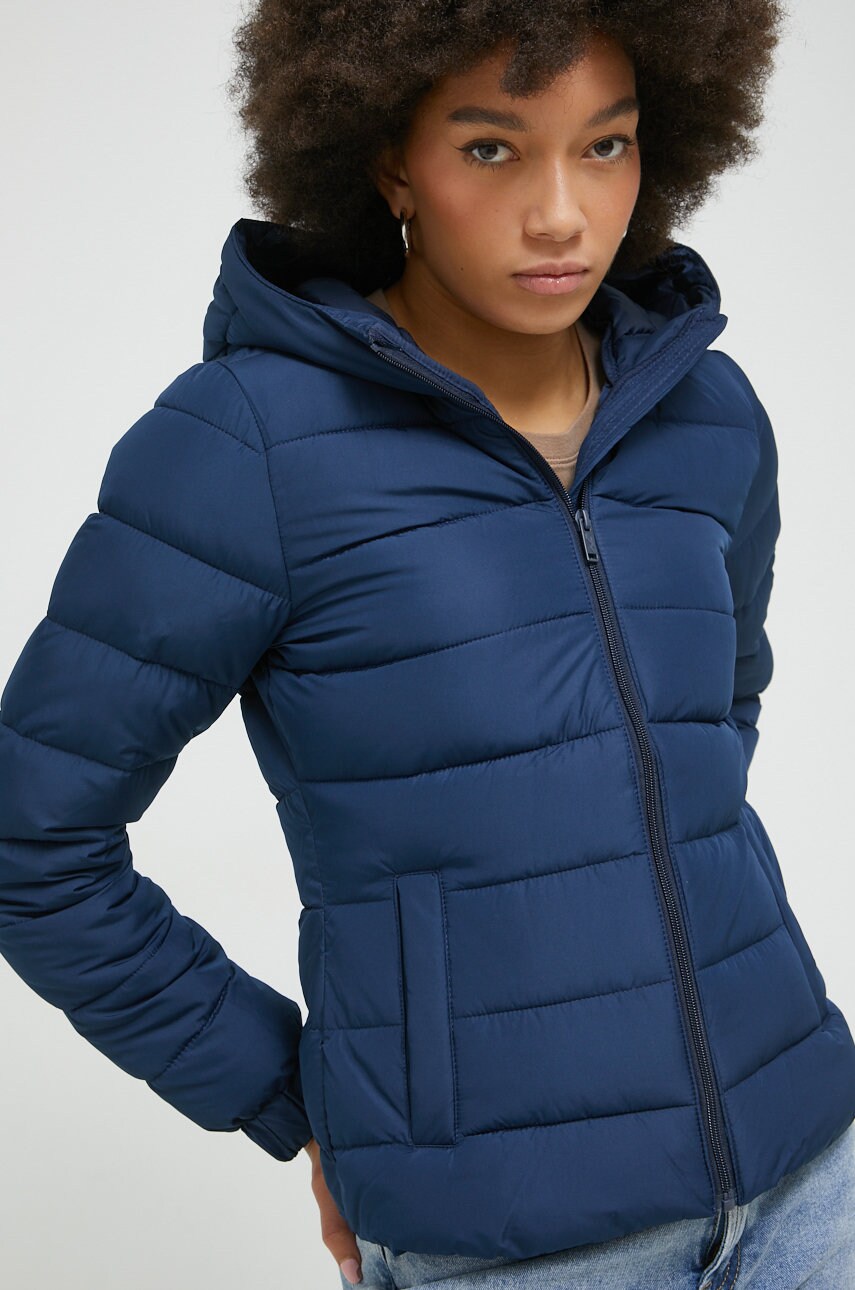Hollister co. geaca femei, culoarea albastru marin, de tranzitie