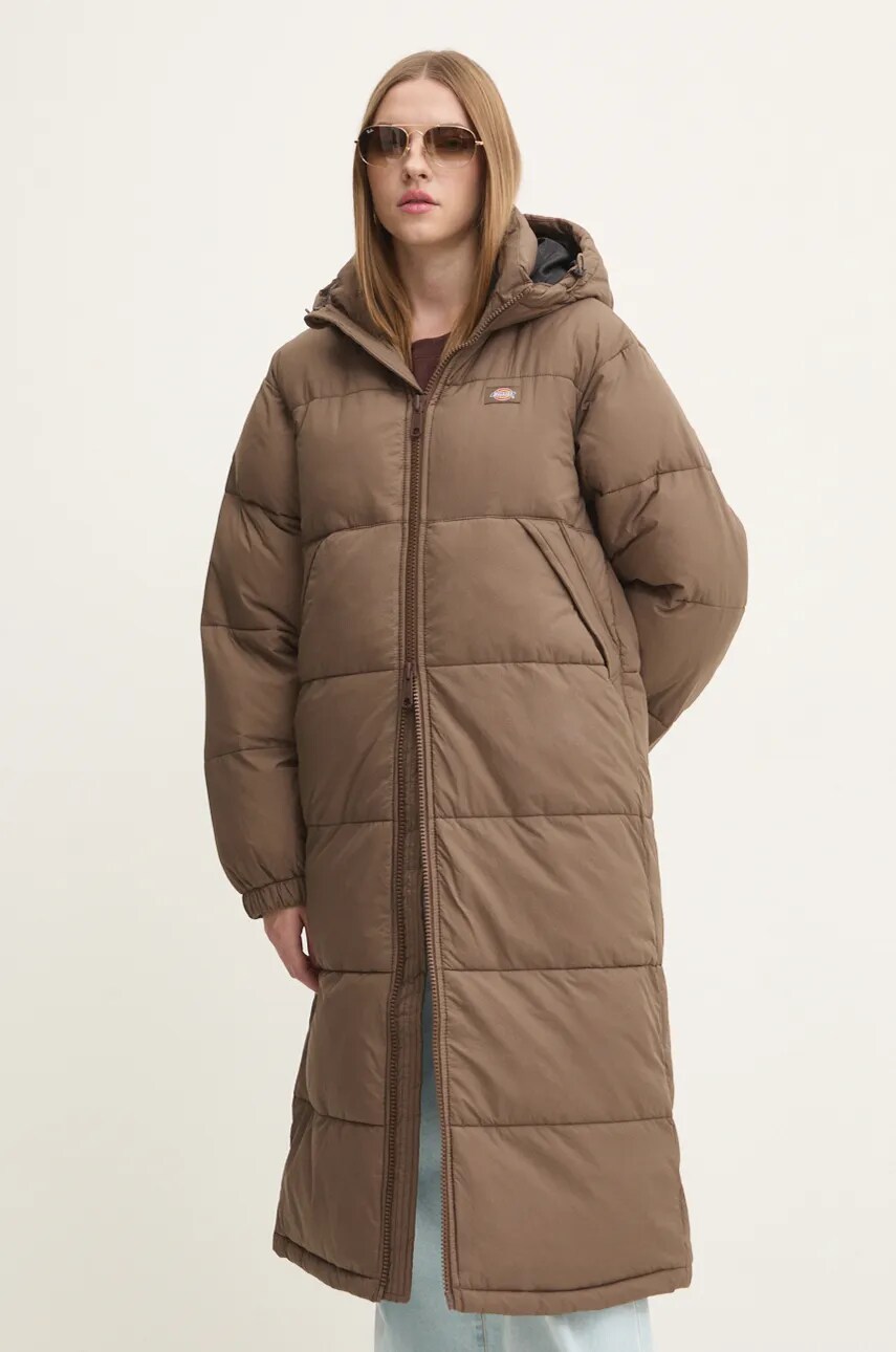 Dickies geaca femei, culoarea maro, de iarna, oversize