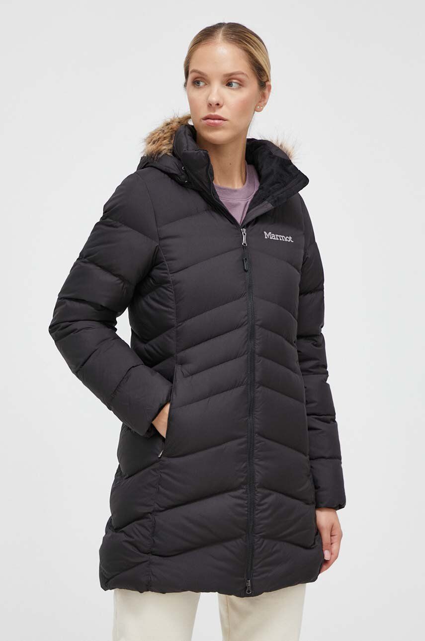 Péřová bunda Marmot dámská, černá barva, zimní - černá - Hlavní materiál: 100 % Polyester Podší