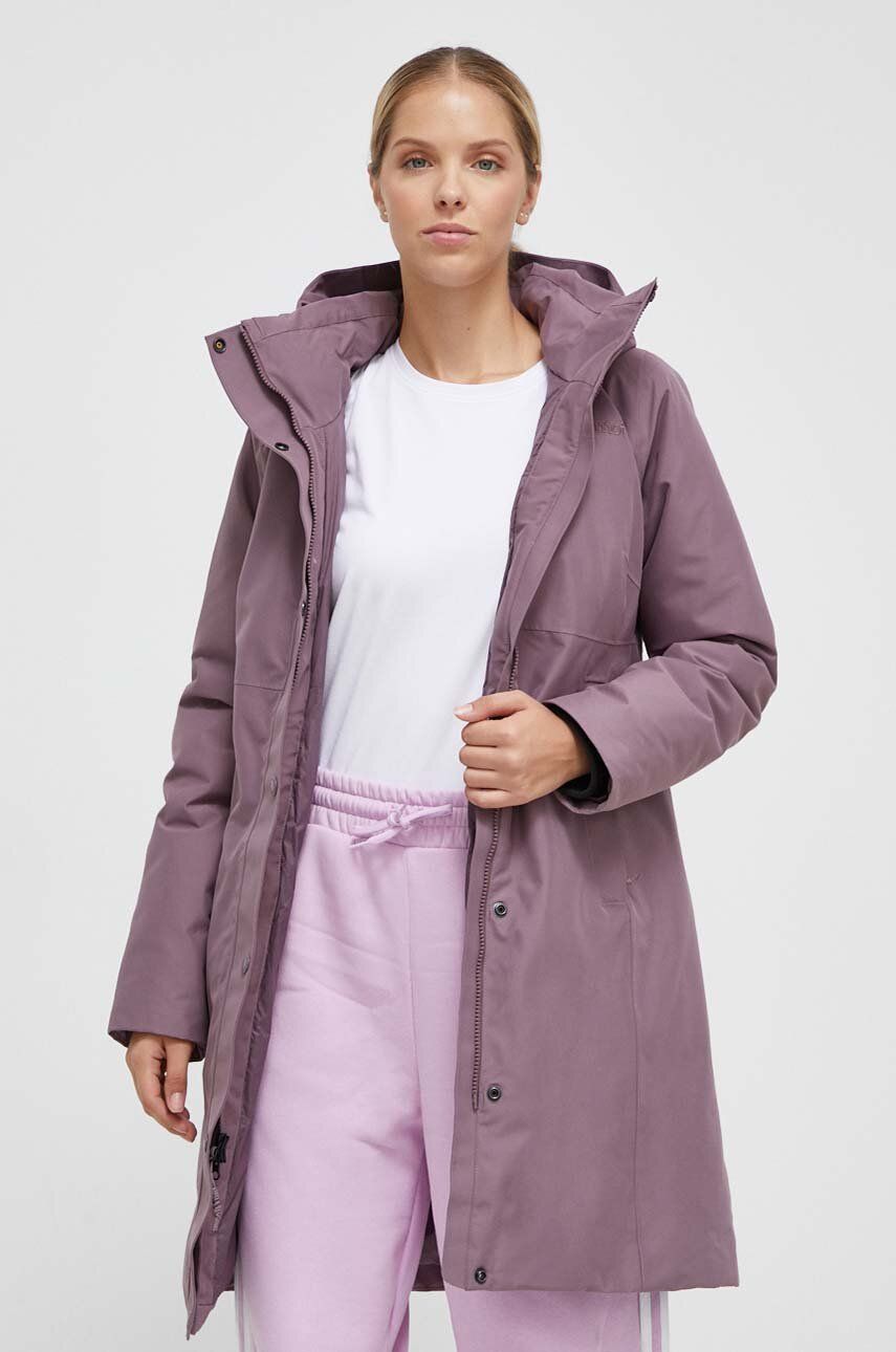 Levně Péřová bunda Marmot Chalsea dámská, fialová barva, zimní