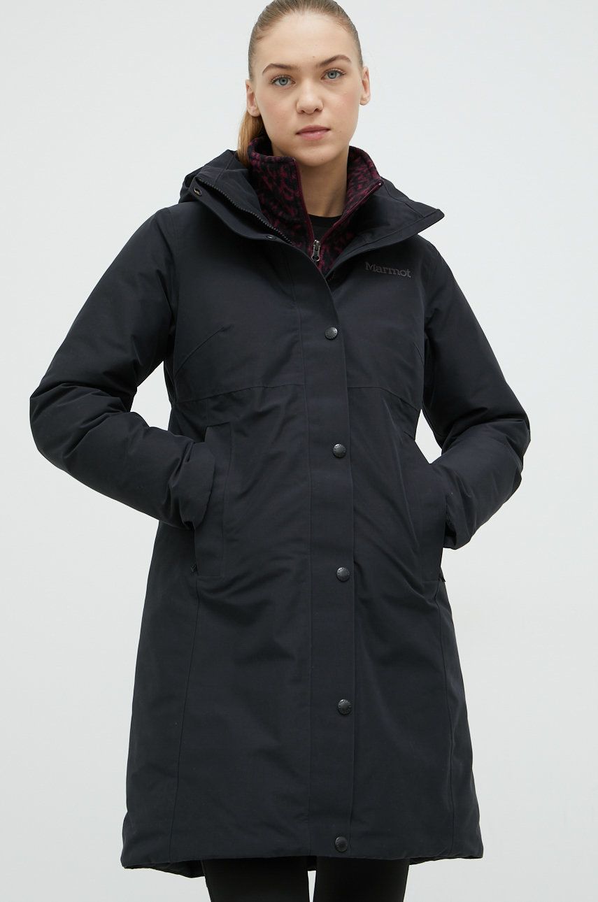 Péřová bunda Marmot Chalsea dámská, černá barva, zimní - černá - Hlavní materiál: 100 % Recyklovaný 