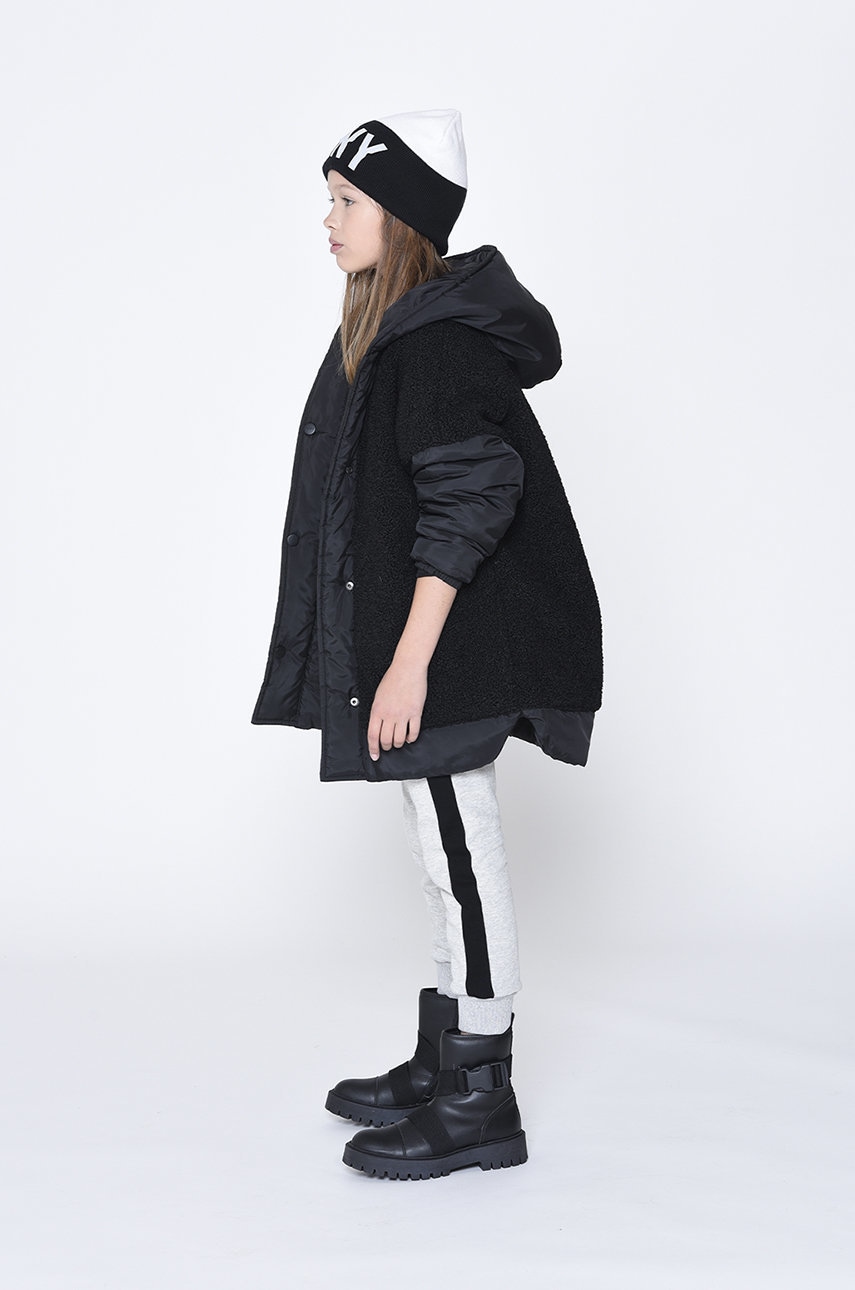 Дитяча двостороння куртка Dkny колір чорний Дитяча двостороння куртка Dkny колір чорний