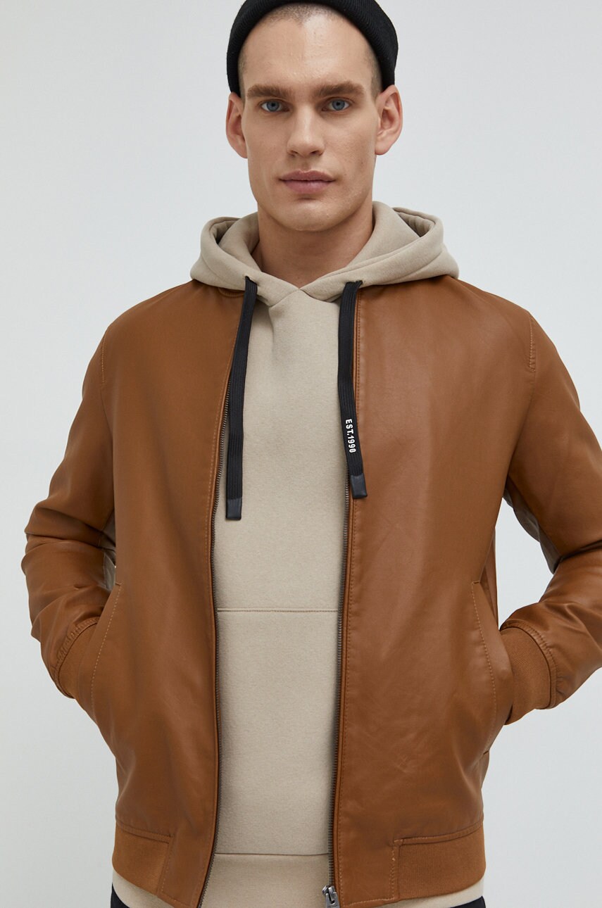Only & sons geaca bomber barbati, culoarea maro, de tranzitie