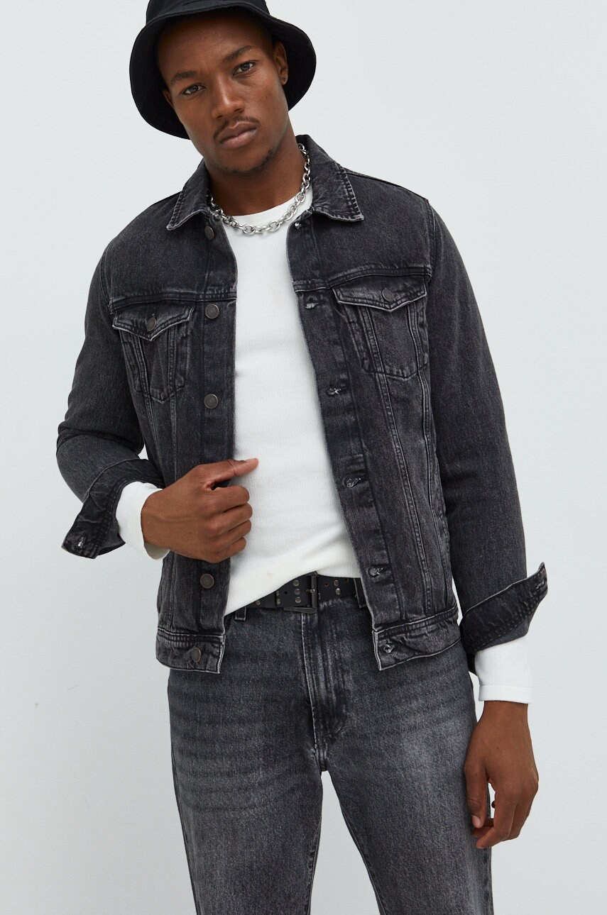 Jack & jones geaca jeans barbati, culoarea gri, de tranzitie