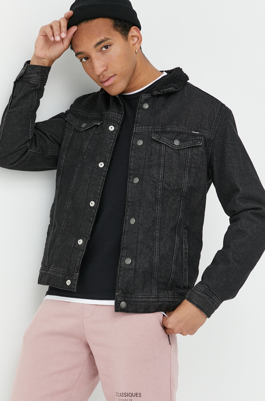 Jack & jones geaca jeans barbati, culoarea negru, de tranzitie