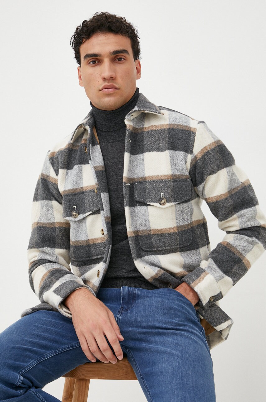 Selected homme geaca din amestec de lana culoarea gri, de tranzitie
