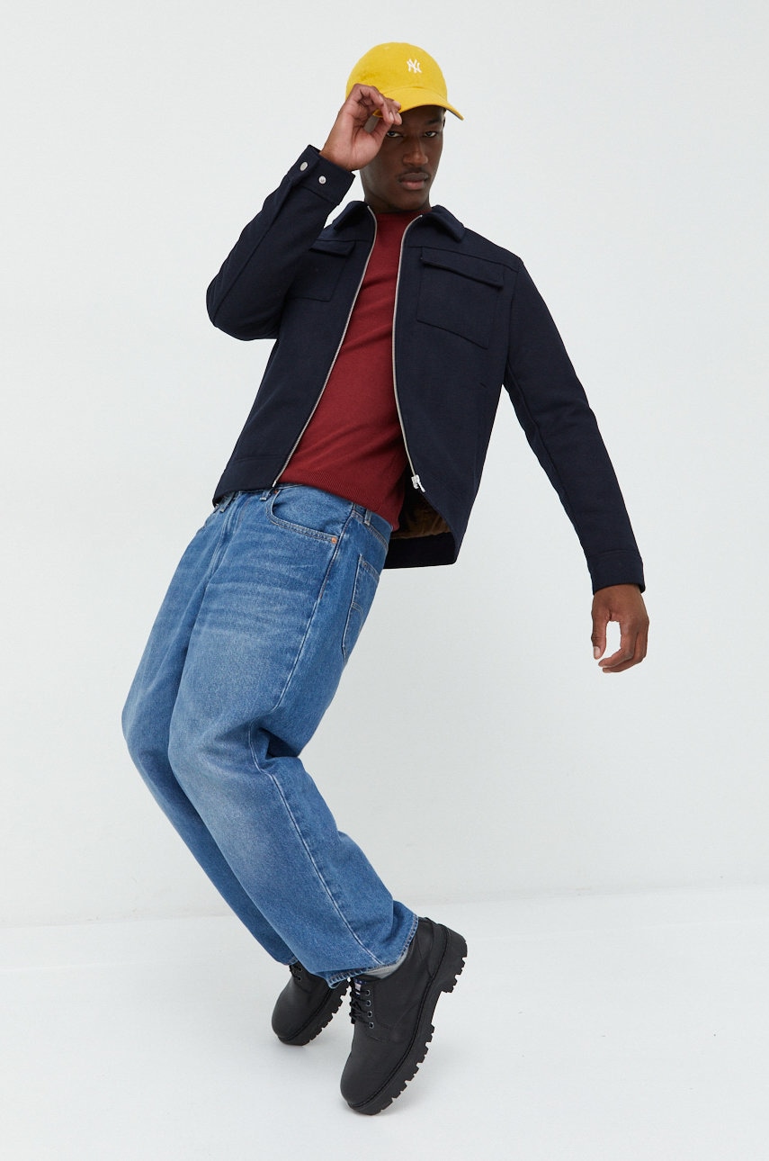 Jack & jones geaca din amestec de lana culoarea albastru marin, de tranzitie