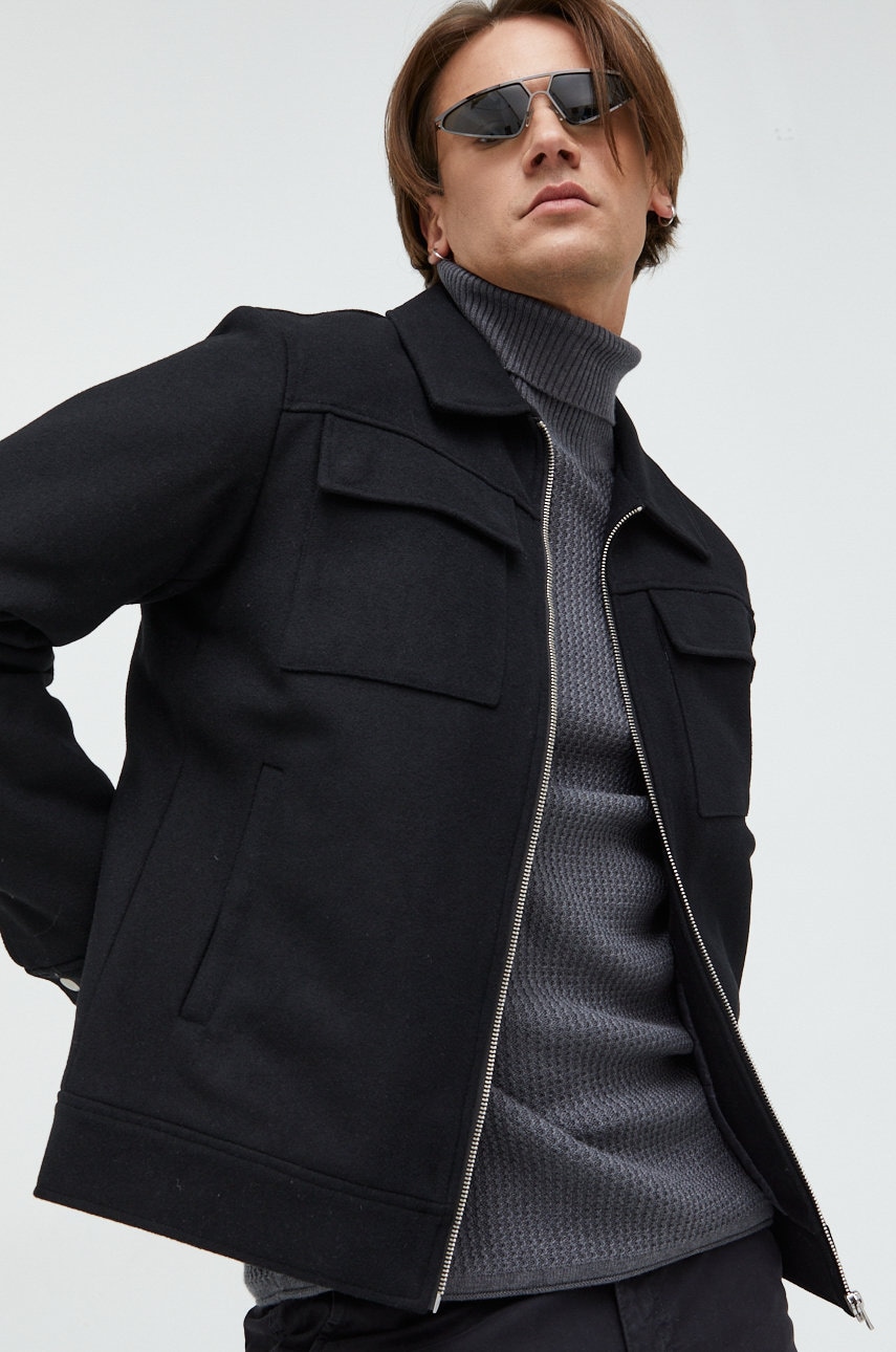 Jack & jones geaca din amestec de lana culoarea negru, de tranzitie
