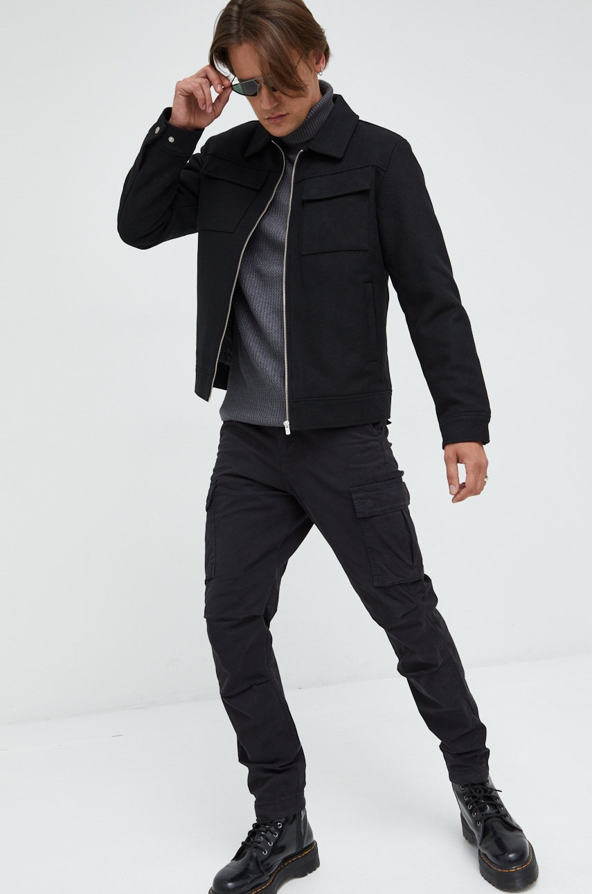 

Куртка з домішкою вовни Jack & Jones колір чорний перехідна