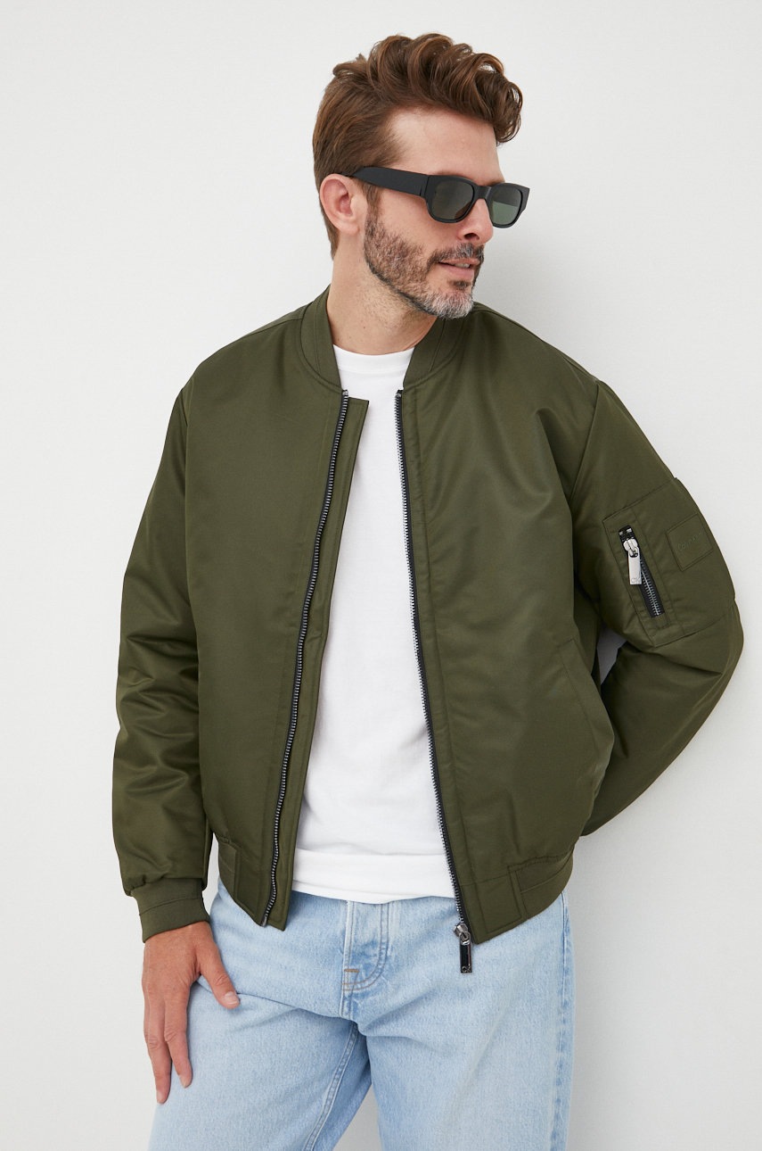 Calvin Klein kurtka bomber męski kolor zielony przejściowa